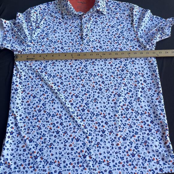 Birdie Bound Shirt Mens Large White Blue Red Floral Print Golf Performance Polo - Picture 7 of 8